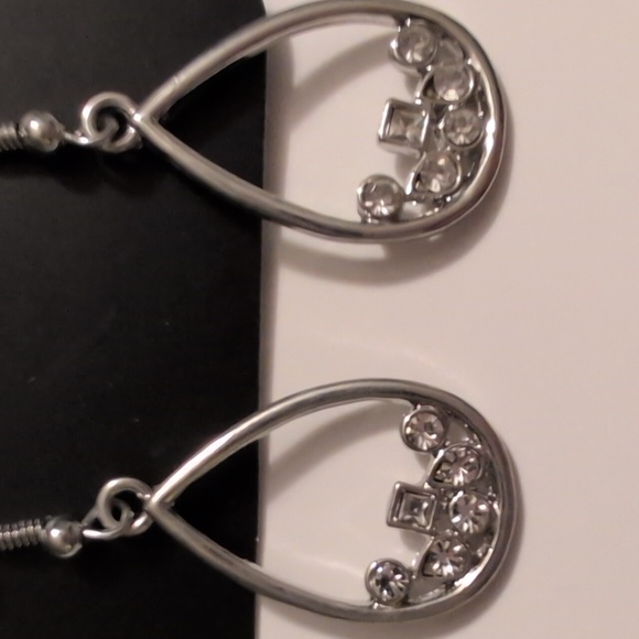 Paparazzi Silver Teardrop Earrings with Crystal Accents - Picture 2 of 3